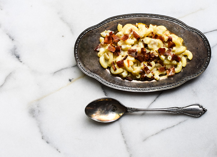 Macaroni and Cheese with Cherry Tomatoes and Basil